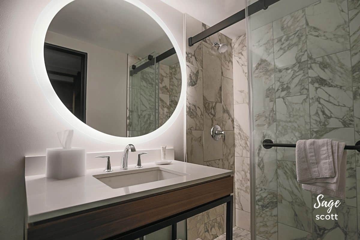 The bathroom in my guest room at Le Meridien St. Louis Clayton