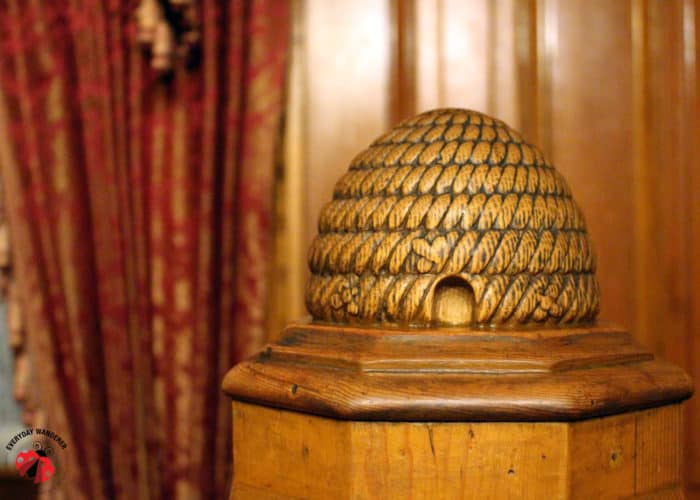 A beehive on the banister at the Beehive House