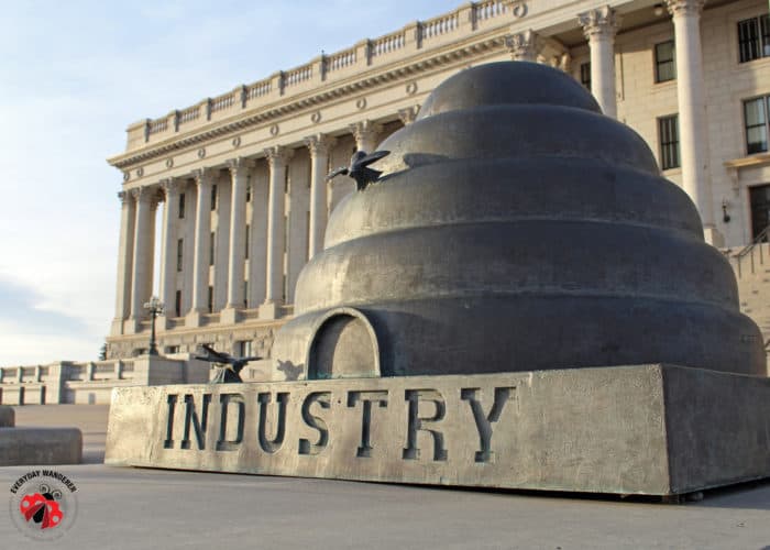 A beehive statue on the steps of the Utah Capitol in Salt Lake City.