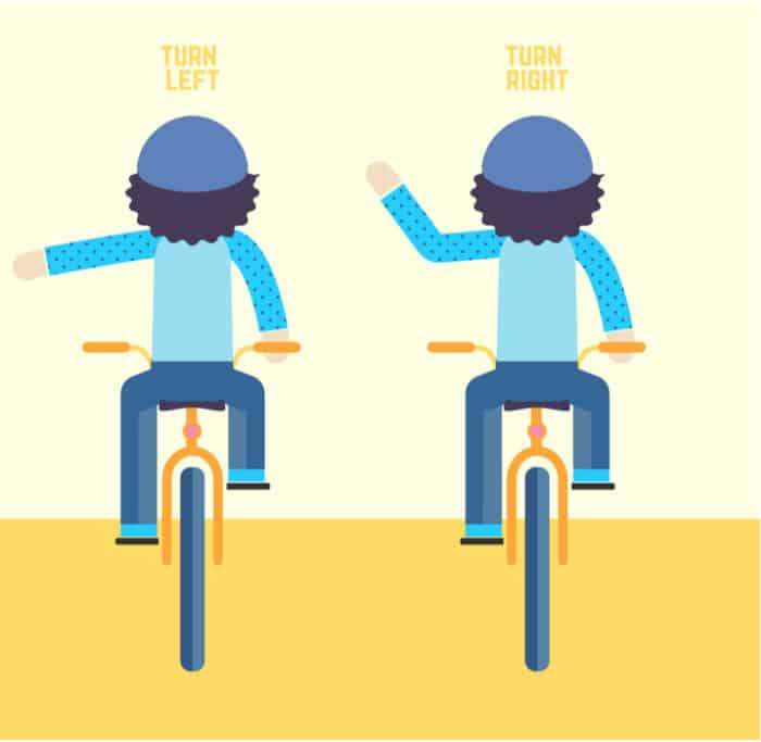 A graphic showing left turn and right turn hand signals