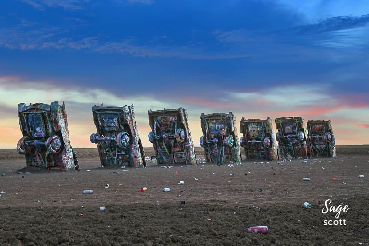 Cadillac Ranch Near Amarillo Texas at Sunset