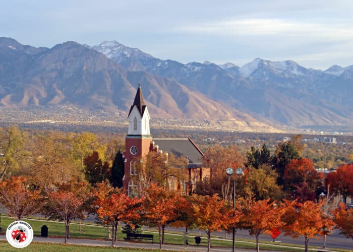 The view from the front steps of the Utah State Capitol.