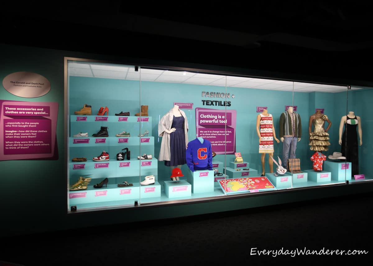 The fashion and textiles case at The Children's Museum of Indianapolis
