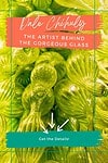 A green glass vase with the text, dale chihuly the artist behind the gorgeous glass get the details. Dale Chihuly is known for his stunning glass creations that captivate viewers