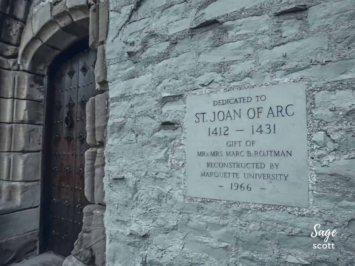 Dedication stone at St Joan of Arc Chapel in Milwaukee