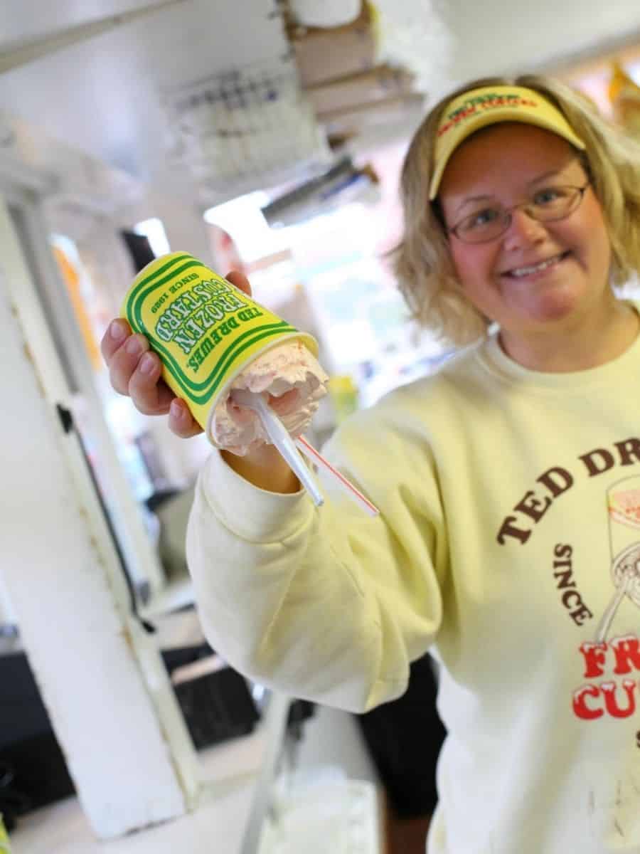 A frozen custard concrete served upside down at Ted Drewes