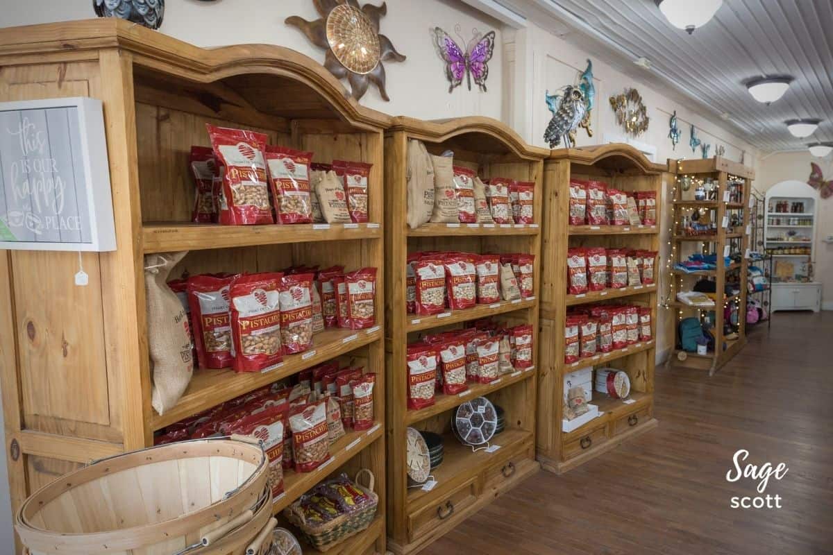 Shelves of pistachios at Heart of the Desert
