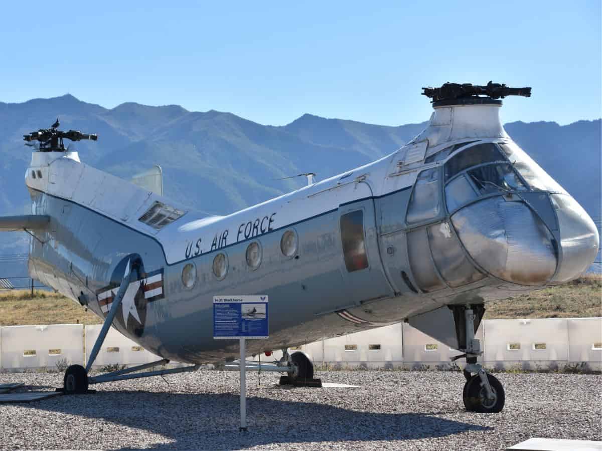 A U.S. Air Force craft parked outside the Hill Aerospace Museum in Ogden, Utah.