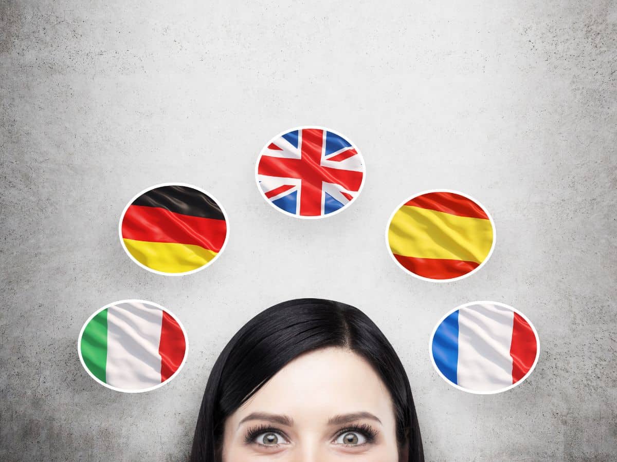 Woman with European Flags above her head