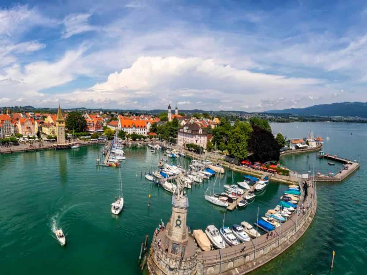 An aerial view of the harbor in Lake Constance.
