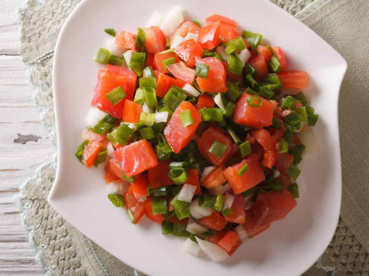 A platter of lomi lomi salmon, a popular luau food dish.