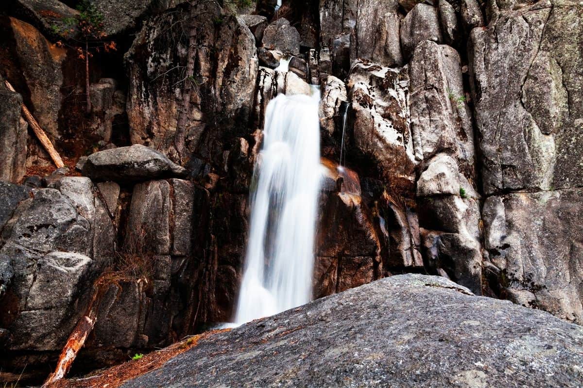 The lowest portion of Chilnualna Falls, a beautiful Yosemite waterfall.