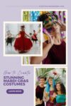 A collage showing people in colorful Mardi Gras costumes and masks, with a "Learn More" button and the website everydaywanderer.com.