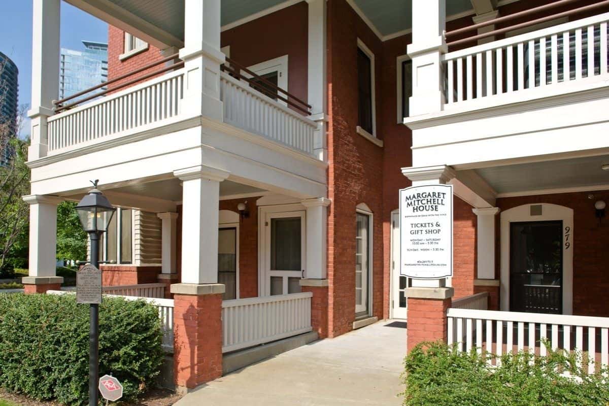 Red brick exterior of the Margaret Mitchell House in Atlanta GA