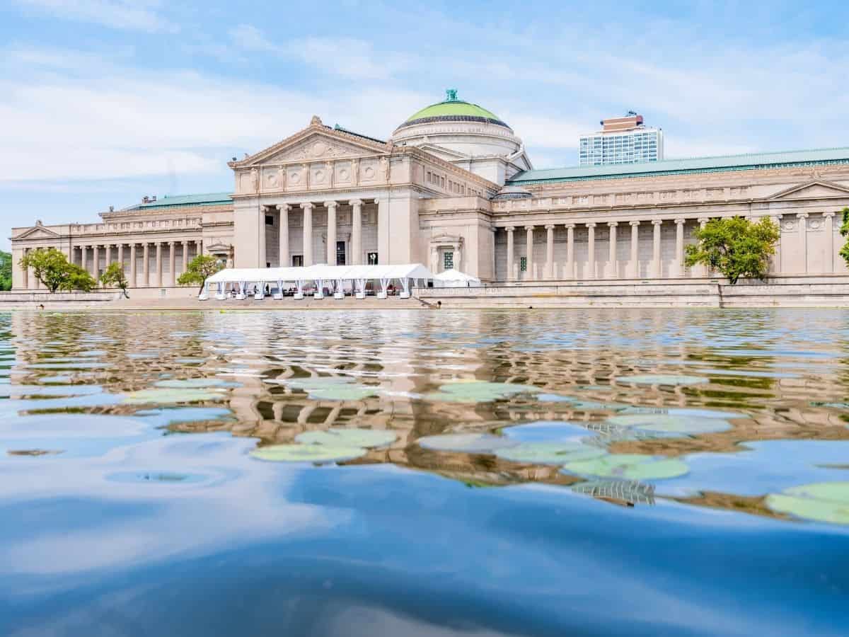 The exterior of the Museum of Science and Industry in Chicago.