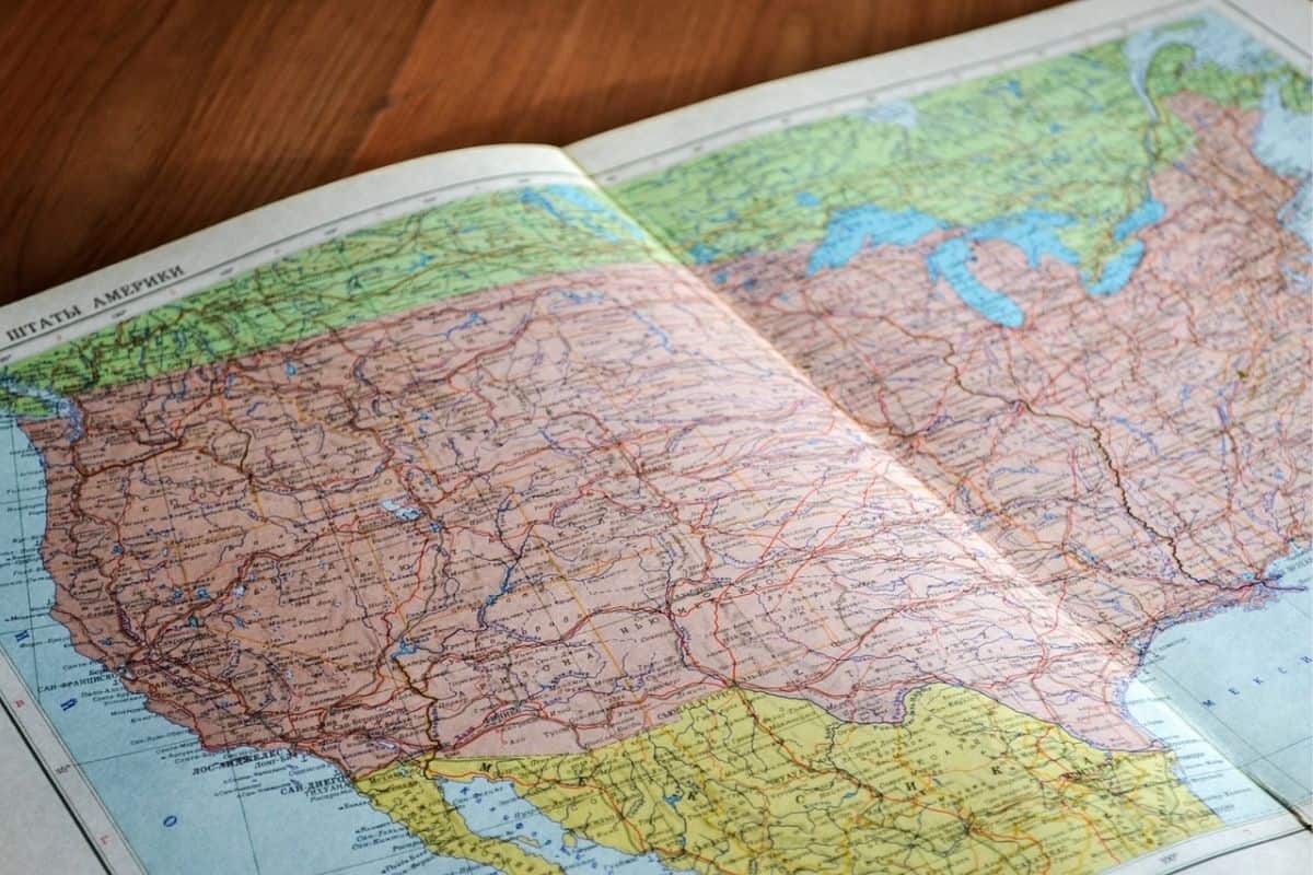 Paper map of the United States