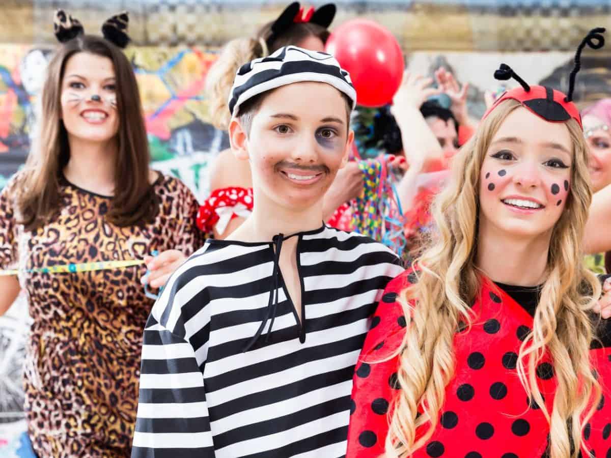 A group of people in costume celebrating Fasching in Germany.