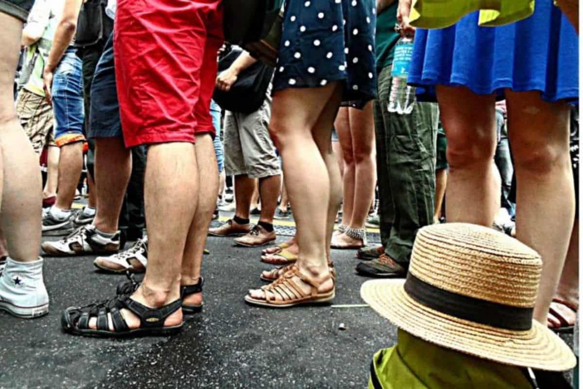 People standing in a long line