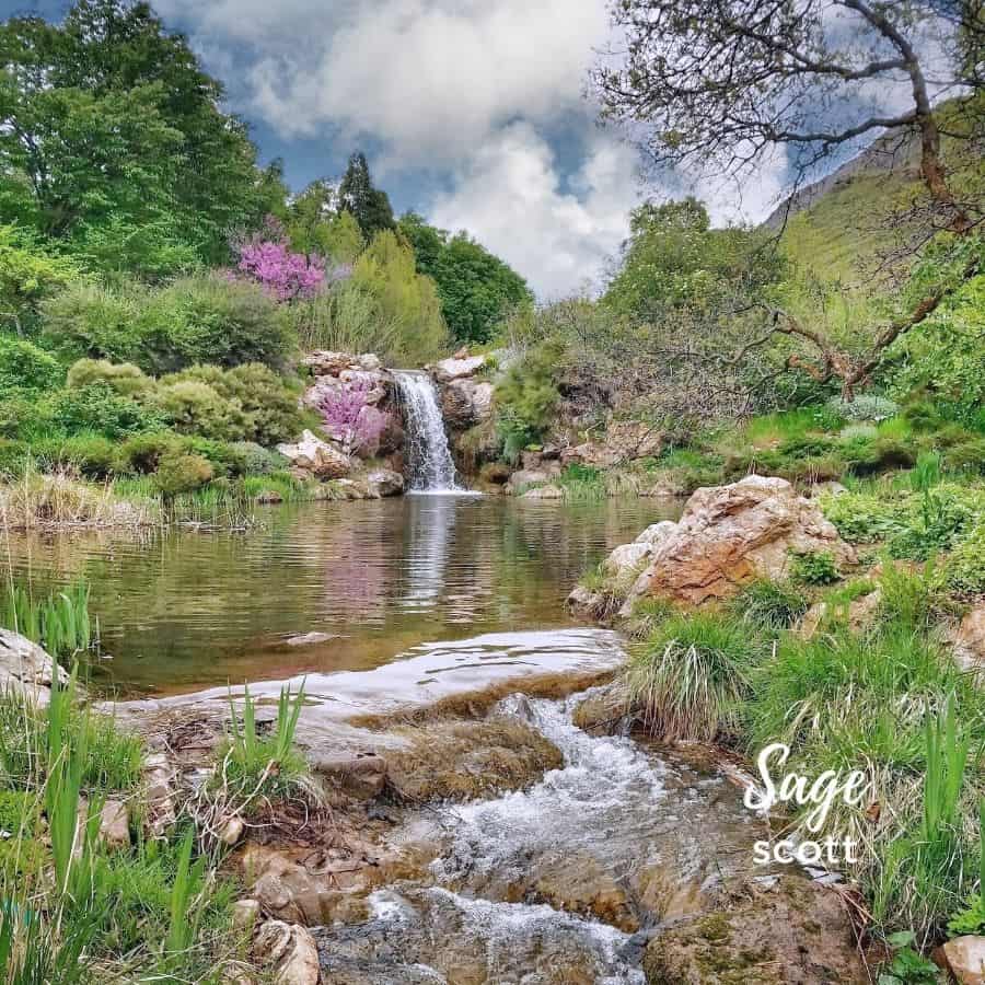 A waterfall at Red Butte Garden in Salt Lake City