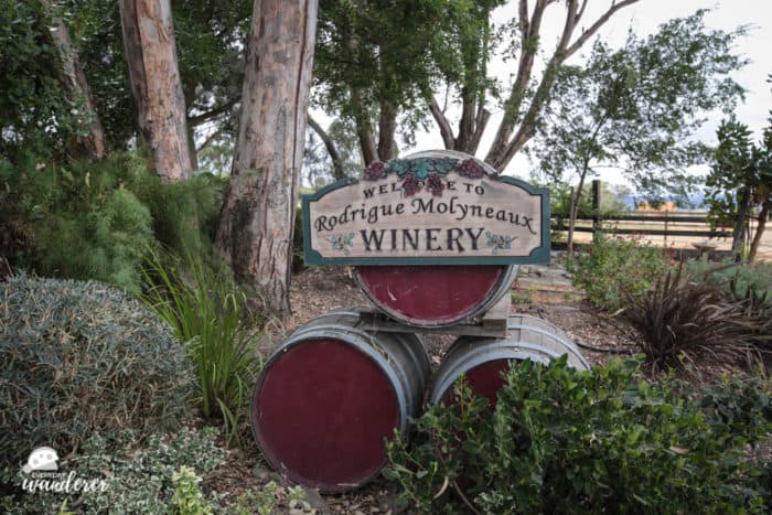 The entrance sign to Rodrigue Molyneaux Winery.