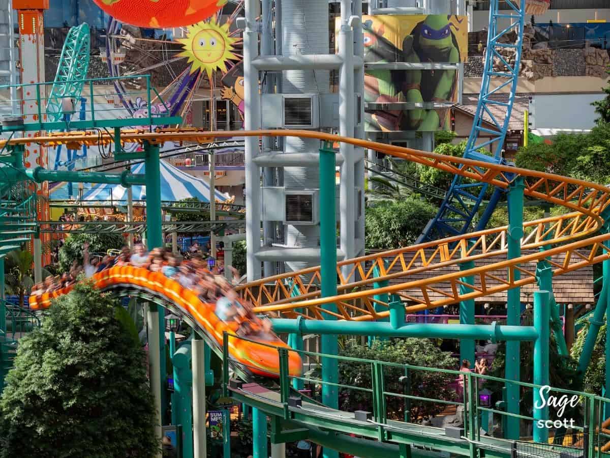 A thrilling roller coaster ride at the Mall of America amusement park.
