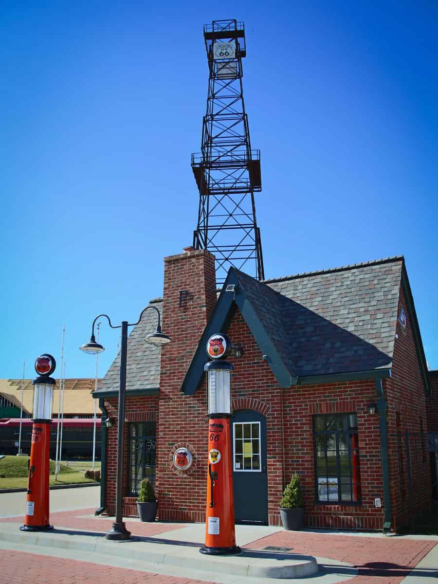 A brick building with a clock tower in Tulsa, Oklahoma.