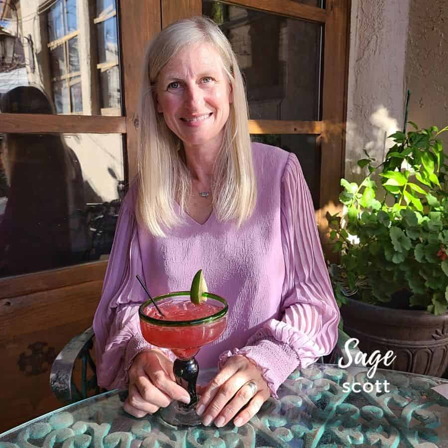 Enjoying a Chile 'Rita on the patio at La Posta