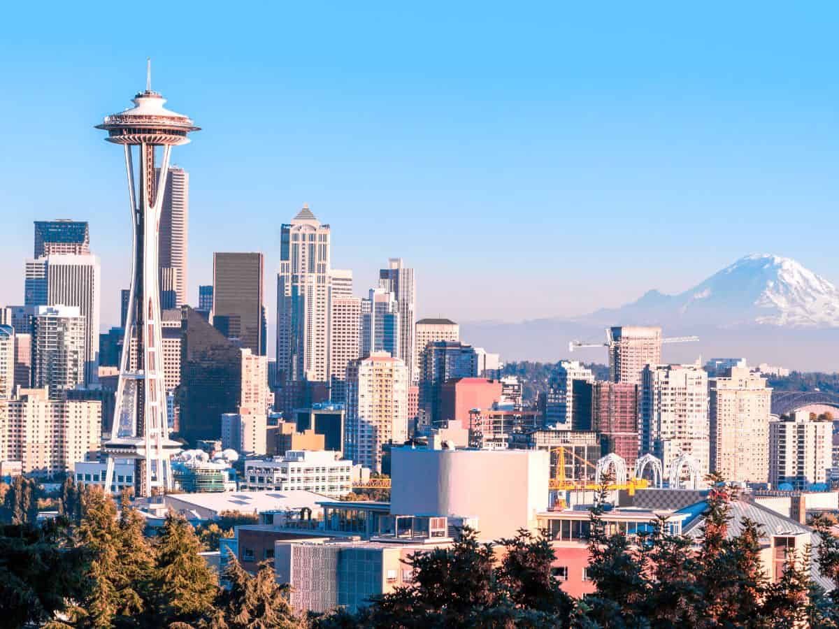 Seattle Skyline with Space Needle and Mount Rainier