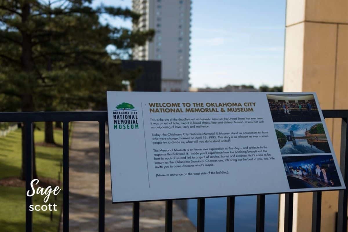 A sign at the entrance to the Oklahoma City Memorial