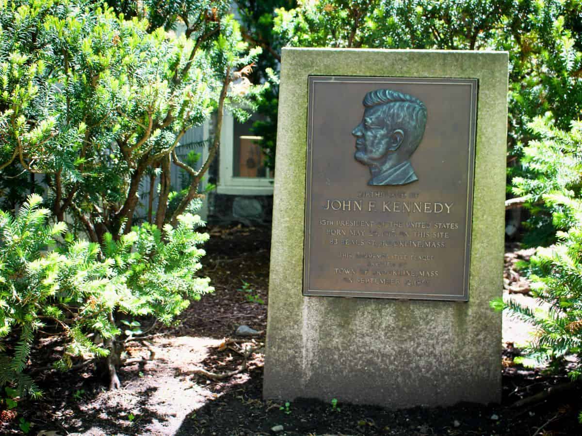 A marker outside the JFK birthplace in Brookline, MA.