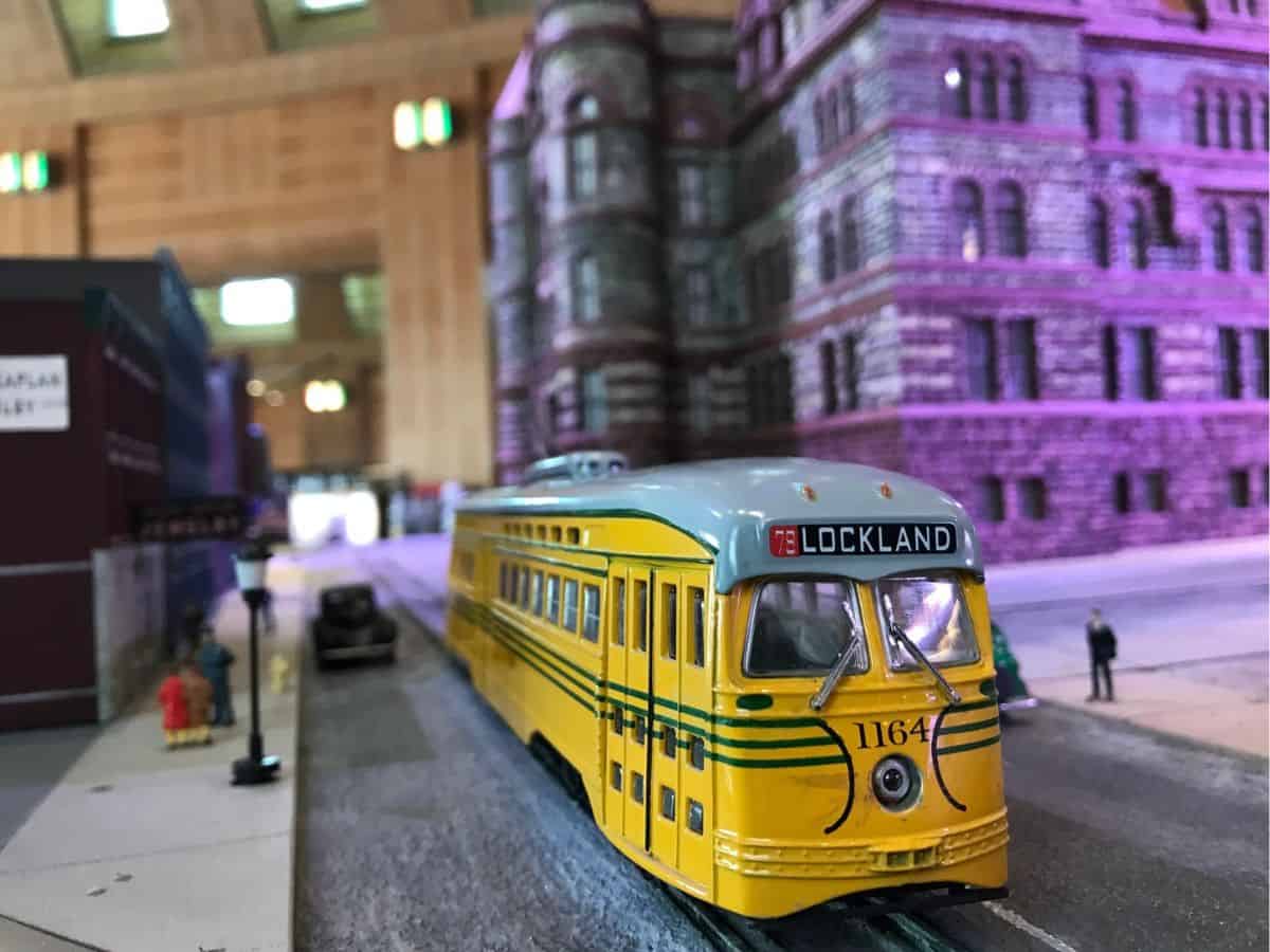 A street car replica at the Cincinnati History Museum.