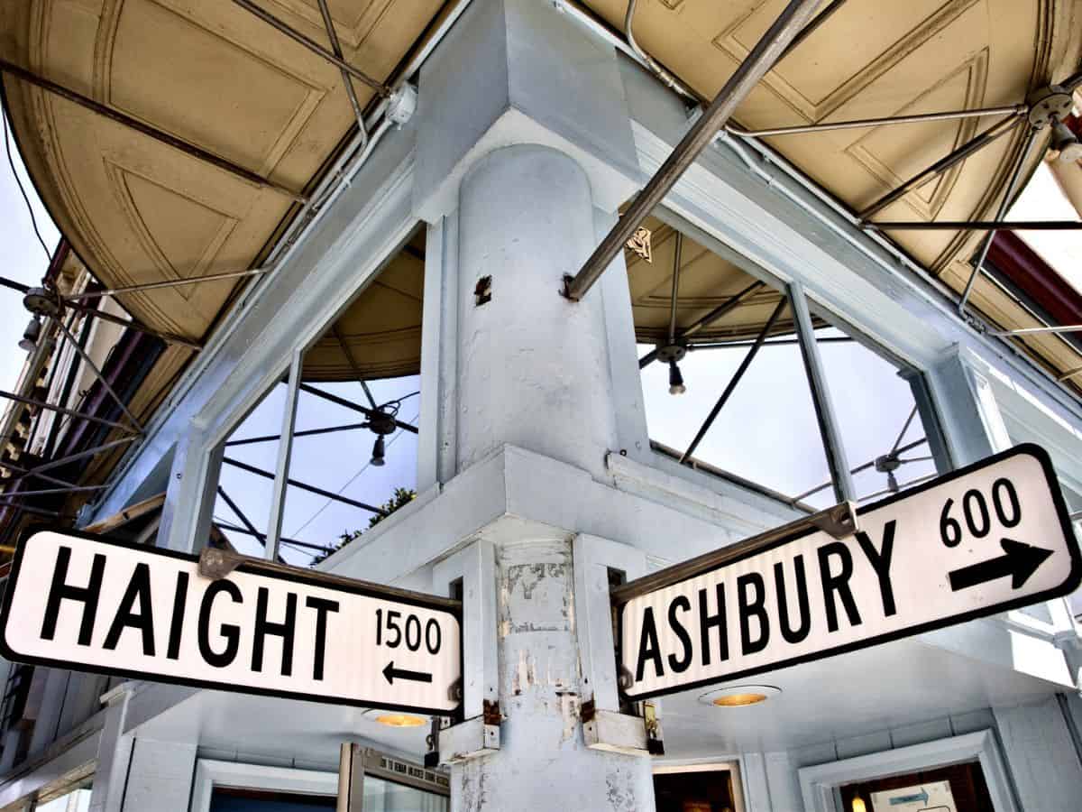 Street signs marking the intersection of Haight and Ashbury Streets in San Francisco.