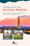 Promotional flyer for Brussels, Belgium, featuring text about a 48-hour local itinerary and images of city landmarks at sunset.