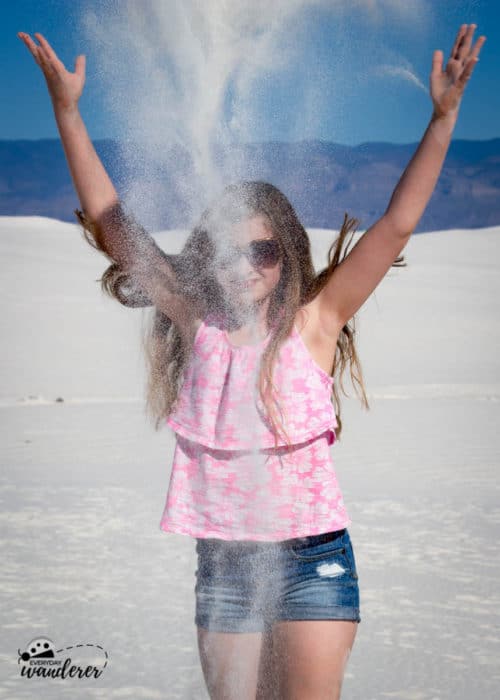 Fine grains of sand tossed in the air at White Sands New Mexico