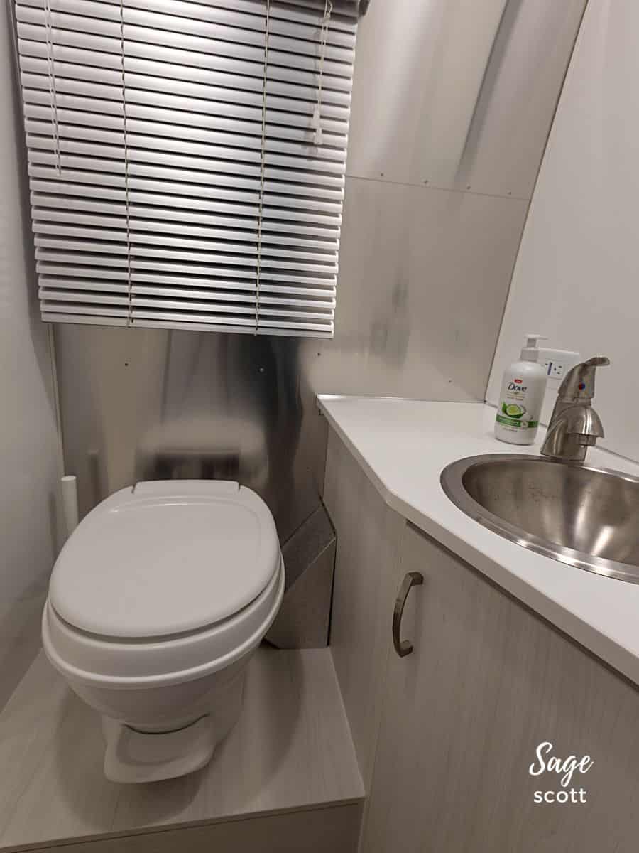 The Airstream Bambi includes a flush toilet.