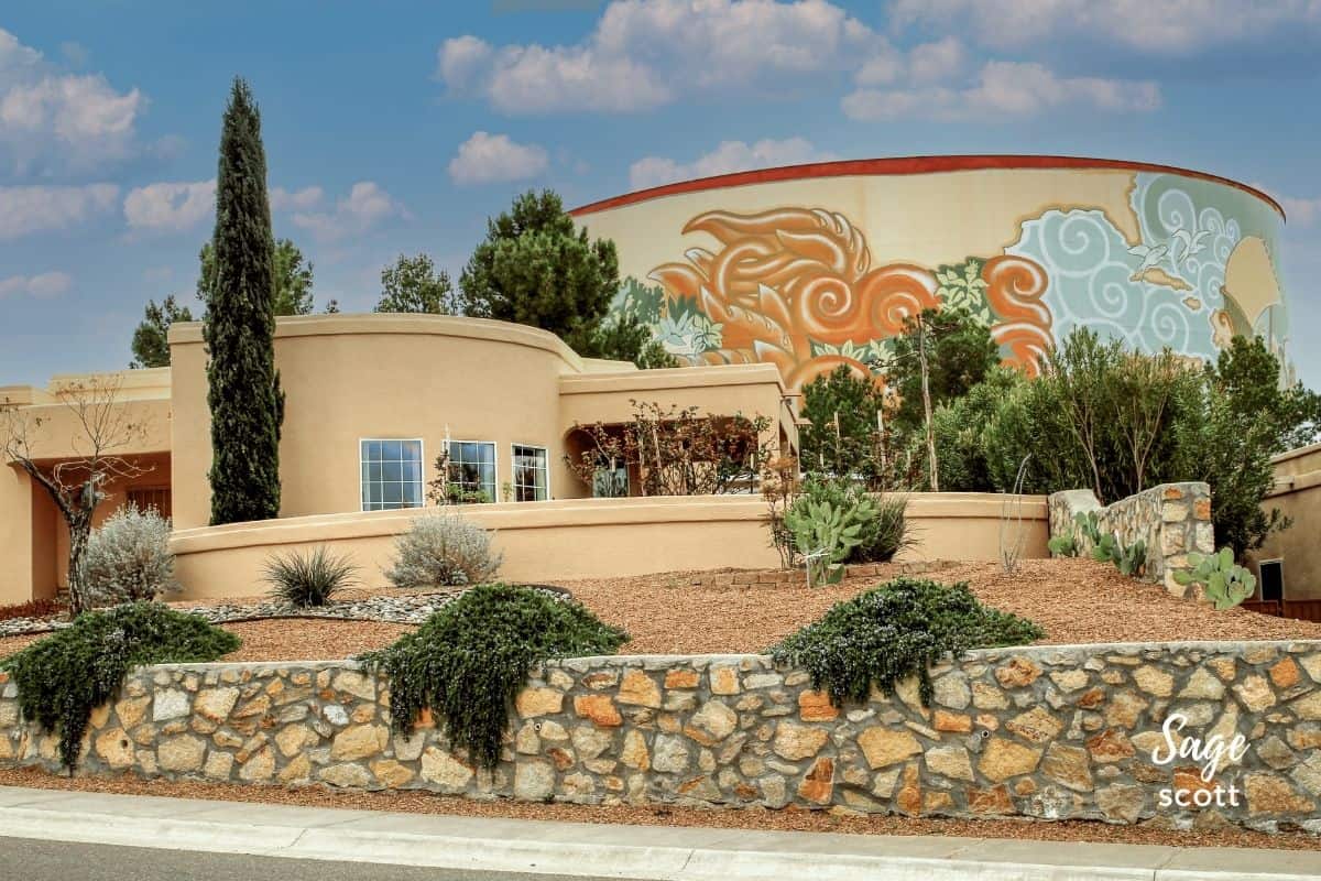 This Las Cruces water tank mural is tucked into a neighborhood