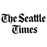 Logo of The Seattle Times newspaper, featuring the publication's name in a traditional blackletter Gothic font on a white background.