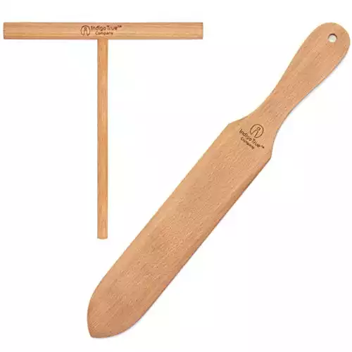 The ORIGINAL Crepe Spreader and Spatula Kit - 2 Piece Set (7 Spreader and 14 Spatula) Convenient Size to Fit Large Crepe Pan Maker | All Natural Beechwood Construction only From Indigo True Company