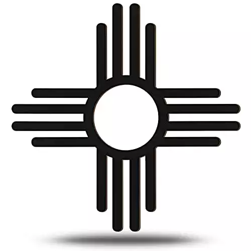 Outdoor Zia Sun Wall Art Decor Large Wooden Hanging Ancient Zia Sun Symbol Spiritual Meditation Backyard Decor Wall Artwork Zia Sun Ornament for Farmhouse Patio Indoor Door Home Decor Accents, Black