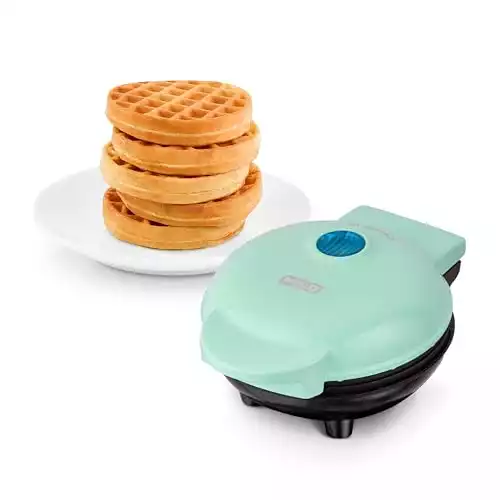 DASH Mini Maker for Individual Waffles, Hash Browns, Keto Chaffles with Easy to Clean, Non-Stick Surfaces, 4 Inch, Aqua