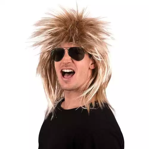 Kangaroo 80 s Rockstar Men s Wig 80s Costume Accessory for Adults Long Spiky Mullet Wigs for Men and Women Halloween Rocker Cosplay Wig (Dirty Blonde Color)