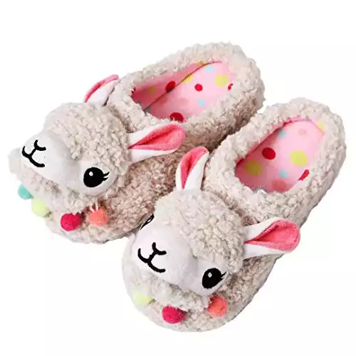 Dechic Cute Animal Slippers Soft Funny Alpaca Slippers Fuzzy Llama Slippers Memory Foam for Women Indoor Warm Fleece Bedroom Slippers Ladies Girls House Non-Slip Slippers