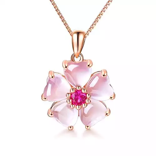 YOUMIYA ROSE Gold Cherry Blossoms Necklace For Graduation and Mother s Day gifts Pink beautiful Artificial stone crystal Necklace Best Gifts For Women Friend Lover
