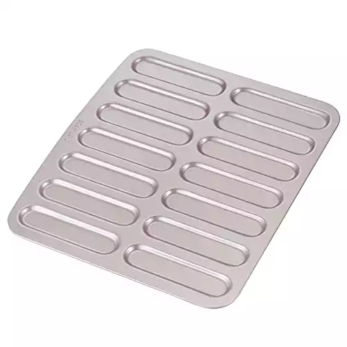 CHEFMADE Eclair Cake Pan, 14-Cavity Non-Stick Mini Eclair Cookie Biscuits Bakeware for Oven Baking (Champagne Gold)