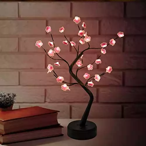 KOXHOX Cherry Blossom Tree Lamp, Bonsai Tree Light with 36 LED Japanese Decor Flower Lights, Battery/USB Plug Operated, Table Lamp for Bedroom Home Christmas Party Decoration