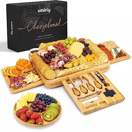 SMIRLY Charcuterie Boards Gift Set: Large Charcuterie Board Set, Bamboo Cheese Board Set - Unique Christmas Gifts for Women - House Warming Gifts New Home, Wedding Gifts for Couple, Bridal Shower Gift