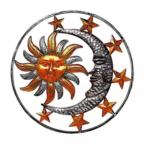 Large Metal Sun Moon Star Wall Art Sculpture Decor for Indoor Outdoor (17" Diameter)
