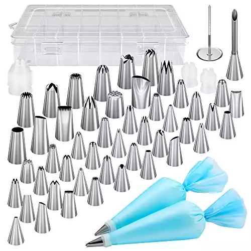 Kootek 54 in 1 Piping Bags and Tips Set with 13 Large Size Piping Tips, 35 Standard Size Icing Tips, 2 Reusable Pastry Bags 12 Inch, Cake Decorating Kit Supplies, Frosting Piping Kit for Cake, Cupcake