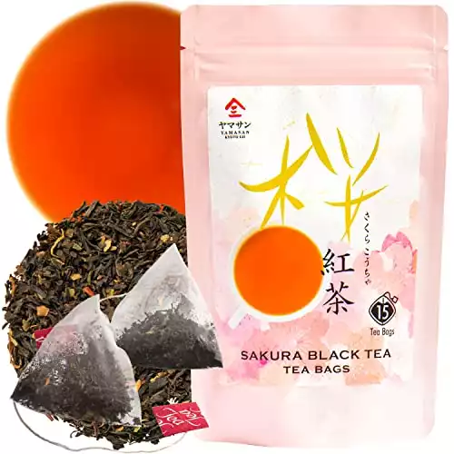 Sakura Japanese Loose Leaf Black Tea Bag 3g 15bags,Cherry Blossom Flavored Tea, Blended with cherry leaves YAMASAN