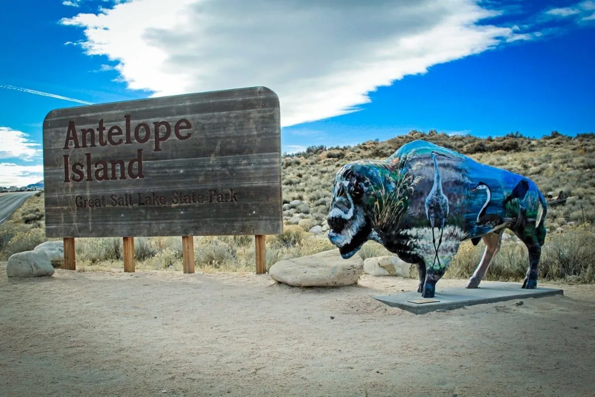 Bison statue on Antelope Island